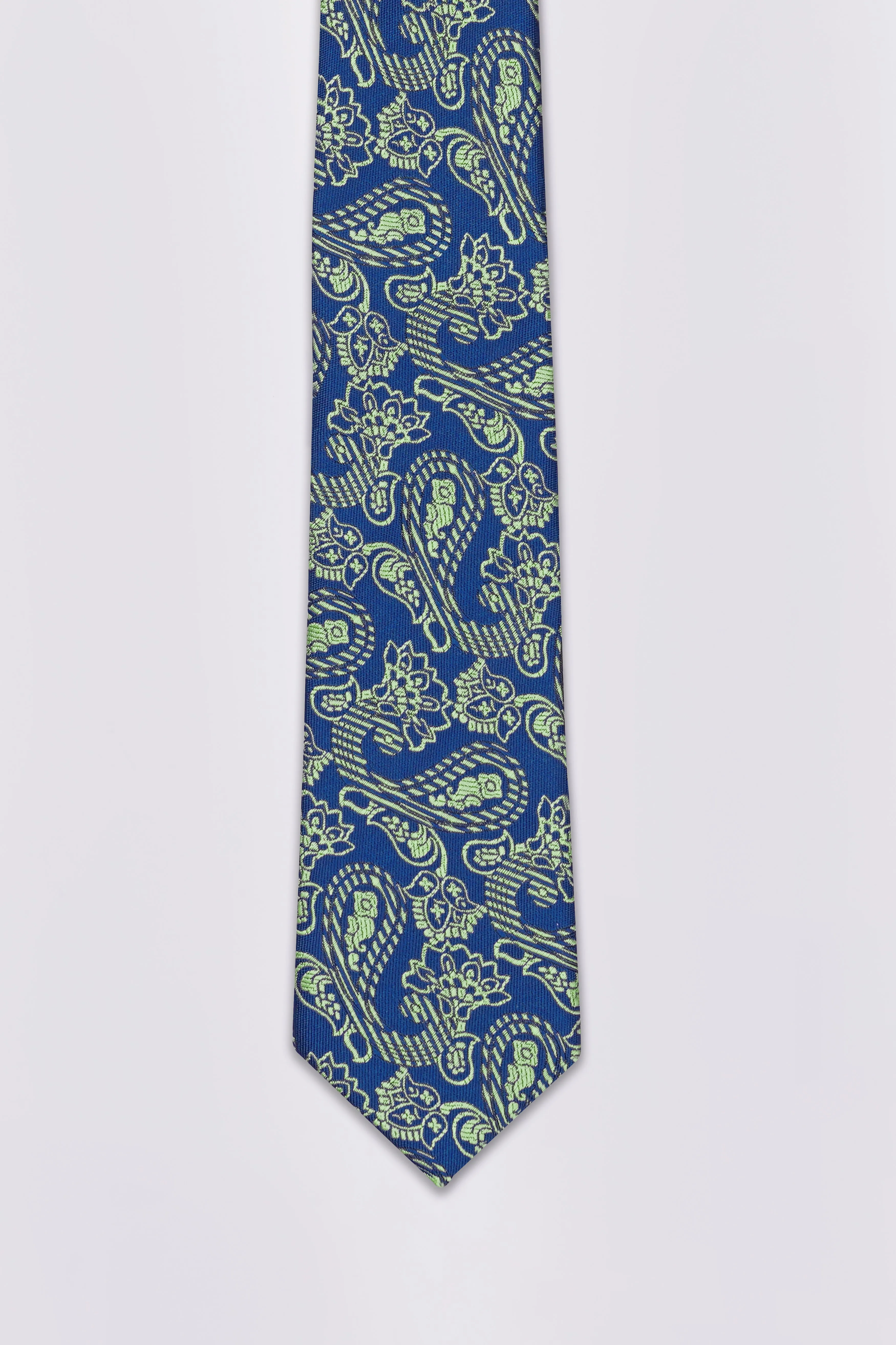 Astronaut Blue with Schist Green Paisley Jacquard Tie with Pocket Square