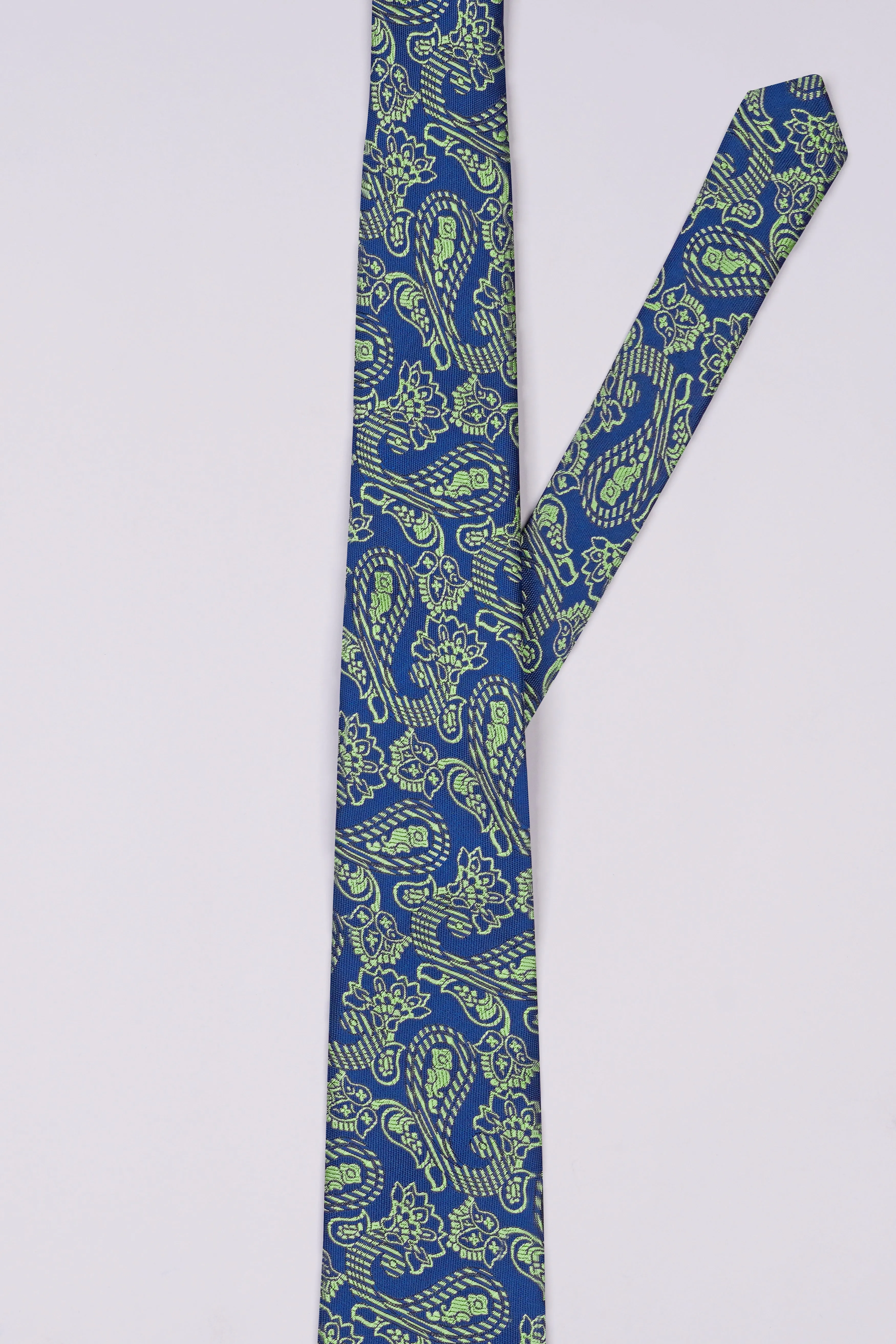 Astronaut Blue with Schist Green Paisley Jacquard Tie with Pocket Square