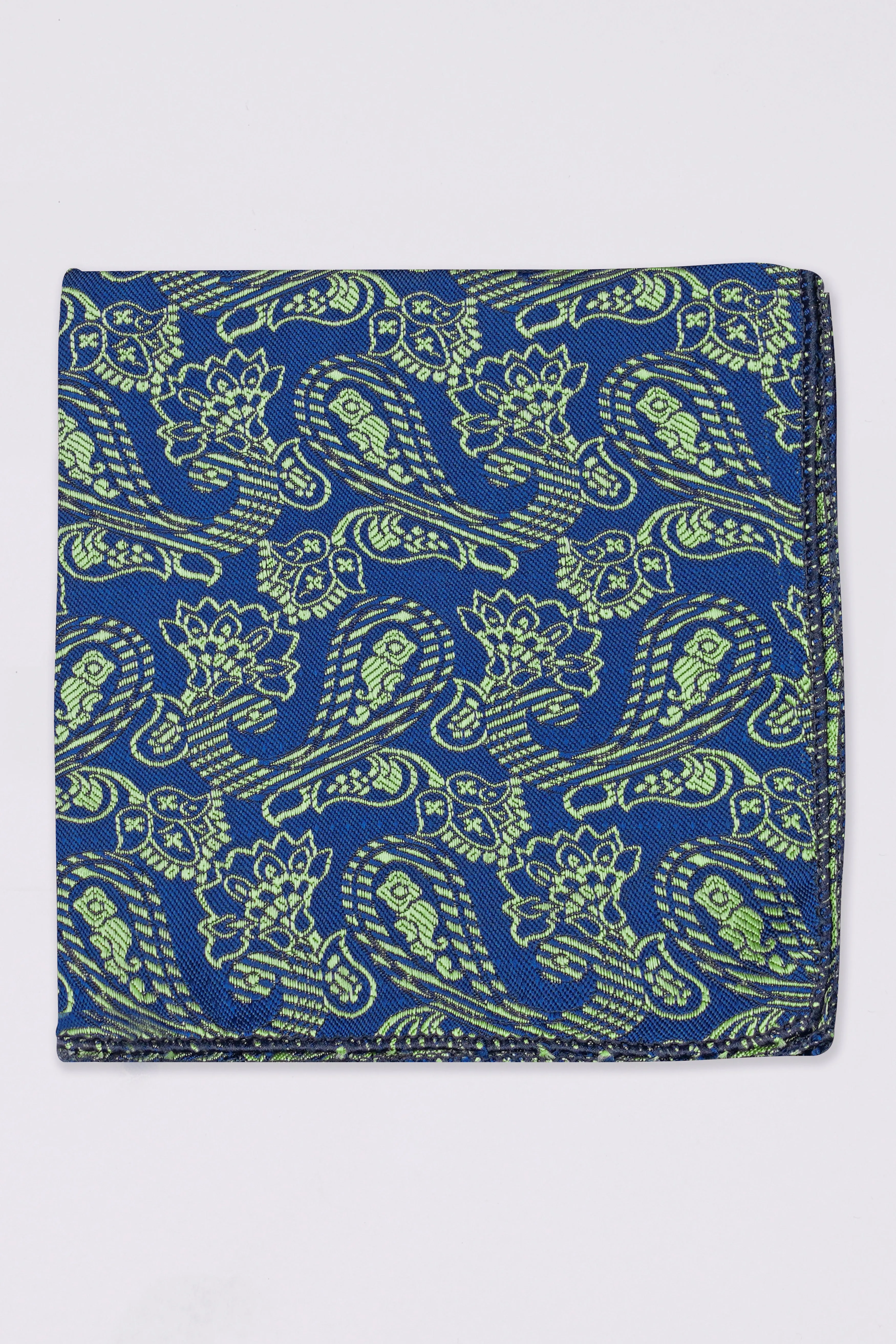 Astronaut Blue with Schist Green Paisley Jacquard Tie with Pocket Square