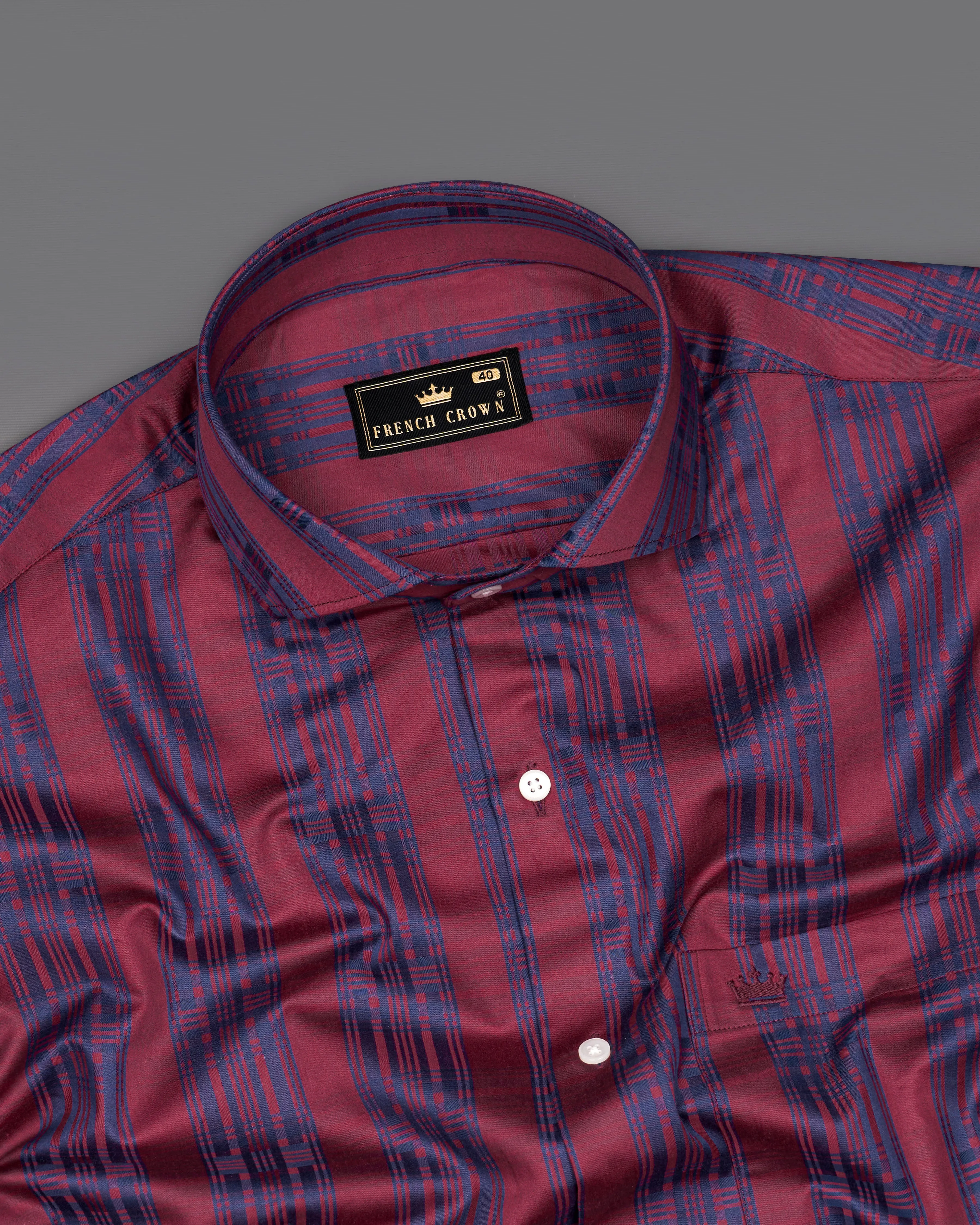 Auburn Red with Fiord Blue Jacquard Textured Giza Cotton Shirt