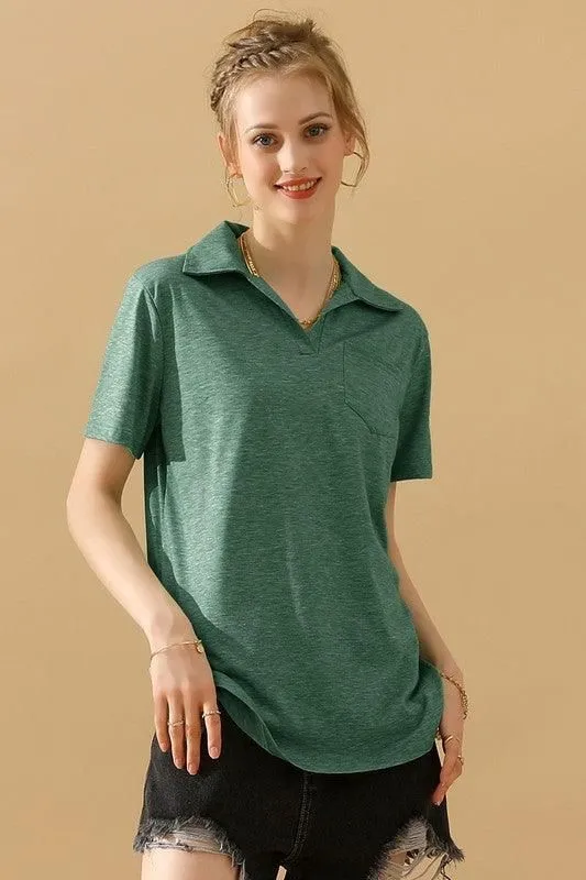 BASIC SHORT SLEEVE POCKET CALLAR TOP