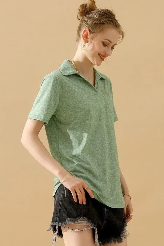 BASIC SHORT SLEEVE POCKET CALLAR TOP