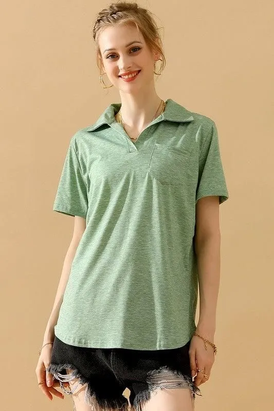 BASIC SHORT SLEEVE POCKET CALLAR TOP