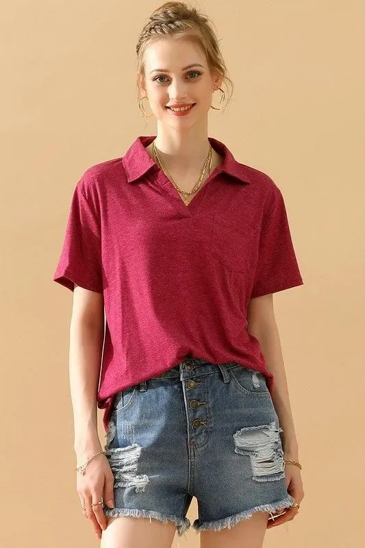 BASIC SHORT SLEEVE POCKET CALLAR TOP