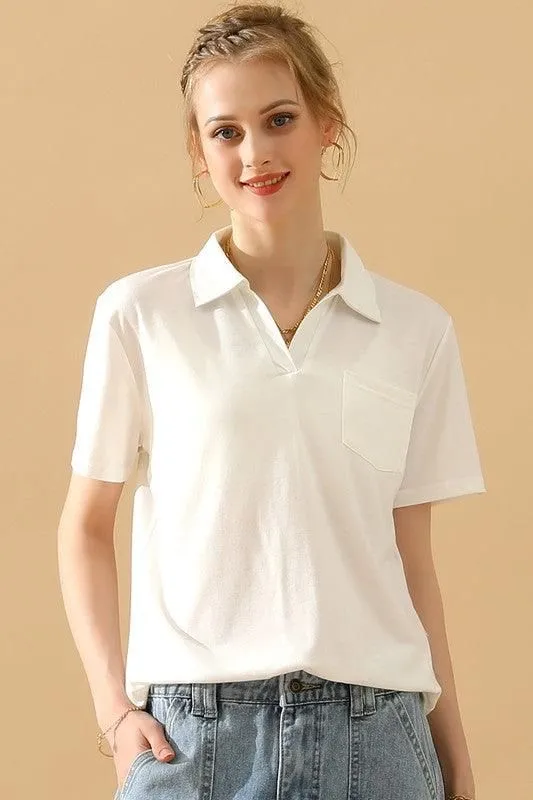 BASIC SHORT SLEEVE POCKET CALLAR TOP