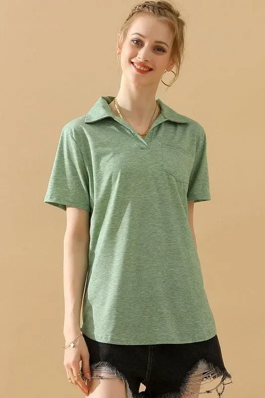 BASIC SHORT SLEEVE POCKET CALLAR TOP