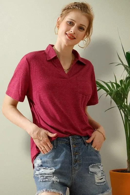 BASIC SHORT SLEEVE POCKET CALLAR TOP