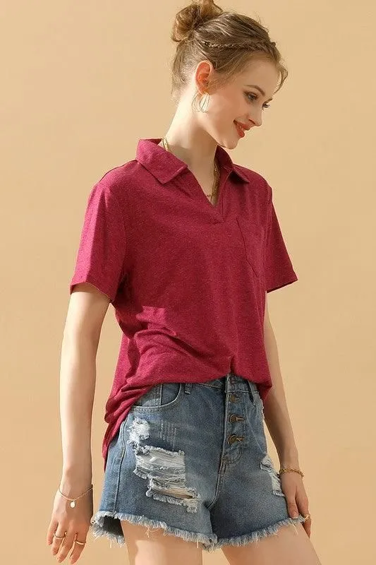 BASIC SHORT SLEEVE POCKET CALLAR TOP