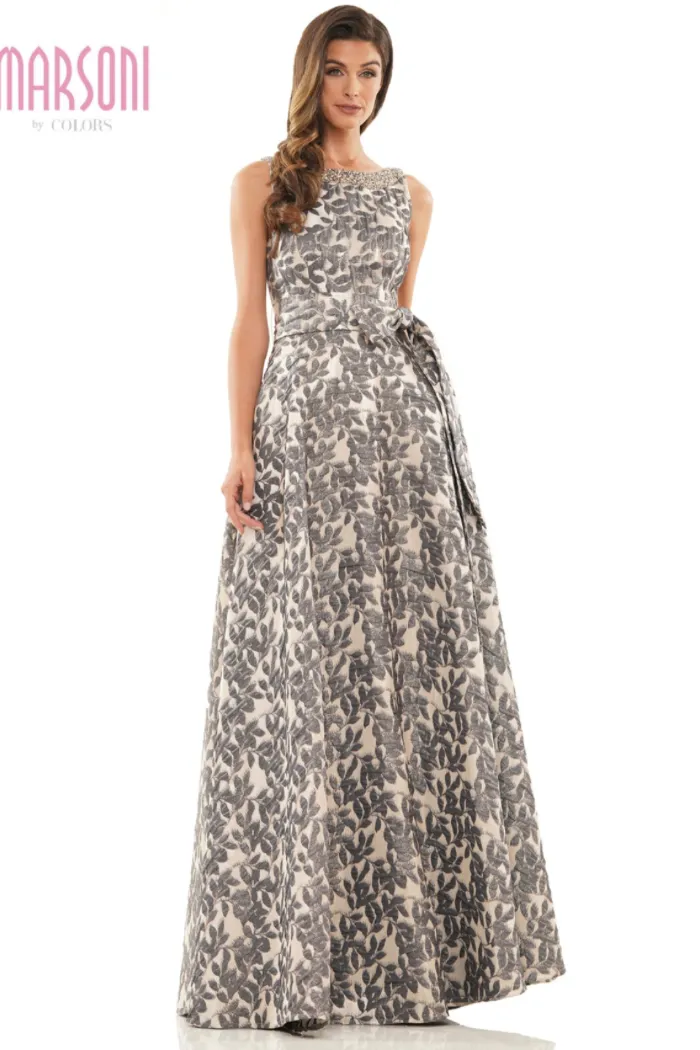 Beaded High Neck Jacquard Gown