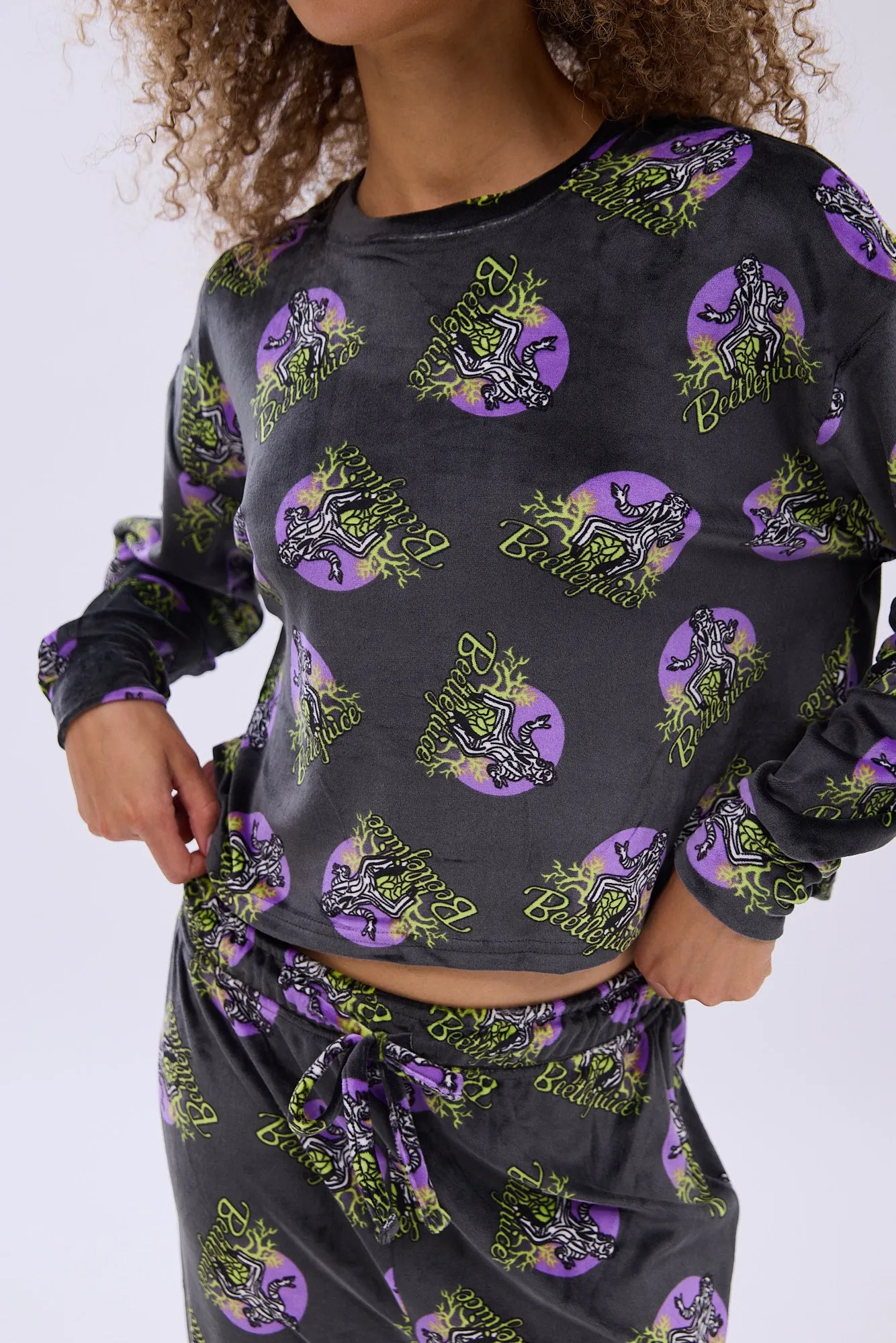 Beetlejuice Printed Velour Pajama Jogger And Tee Set