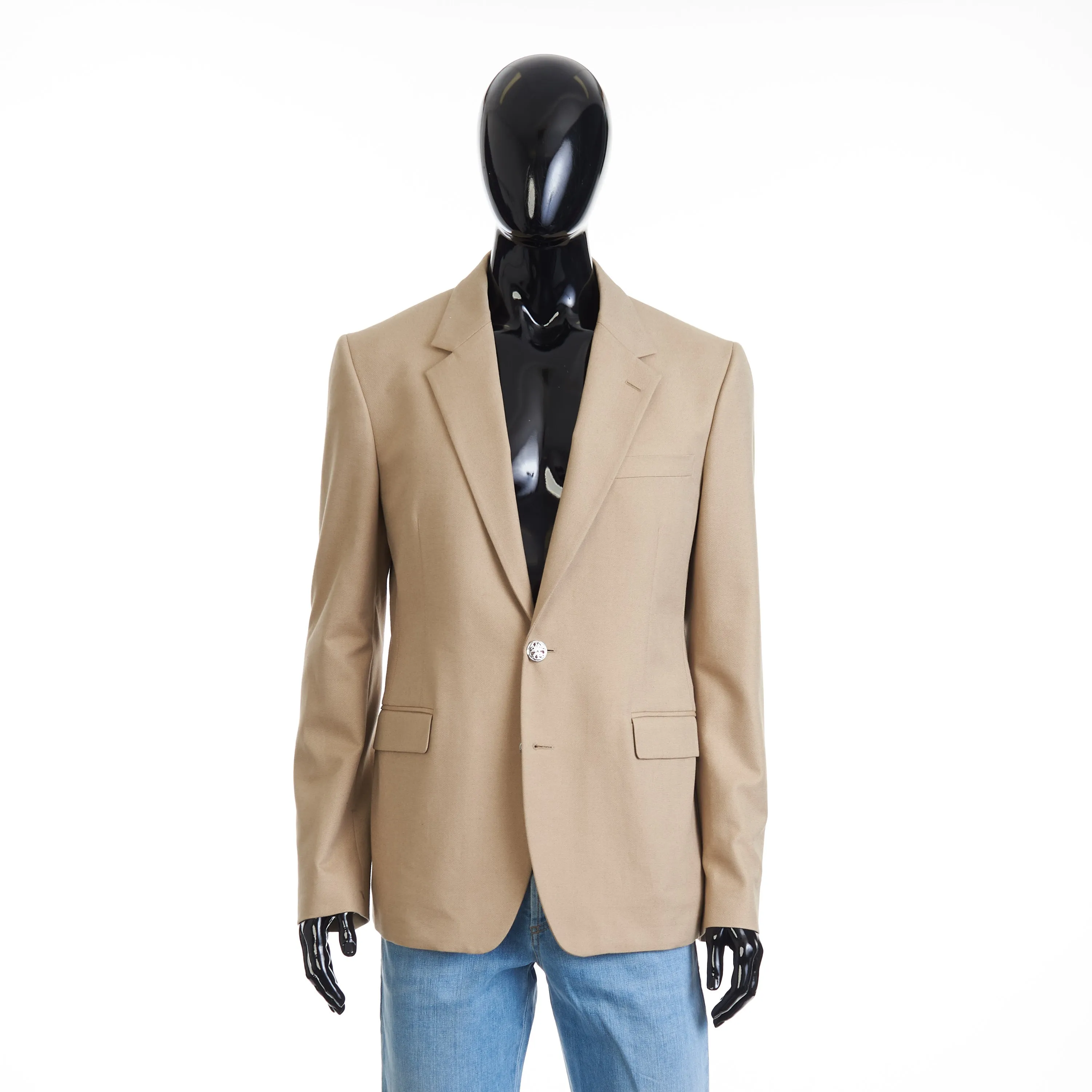 Beige Deconstructed Single Breasted Blazer Jacket - Cotton