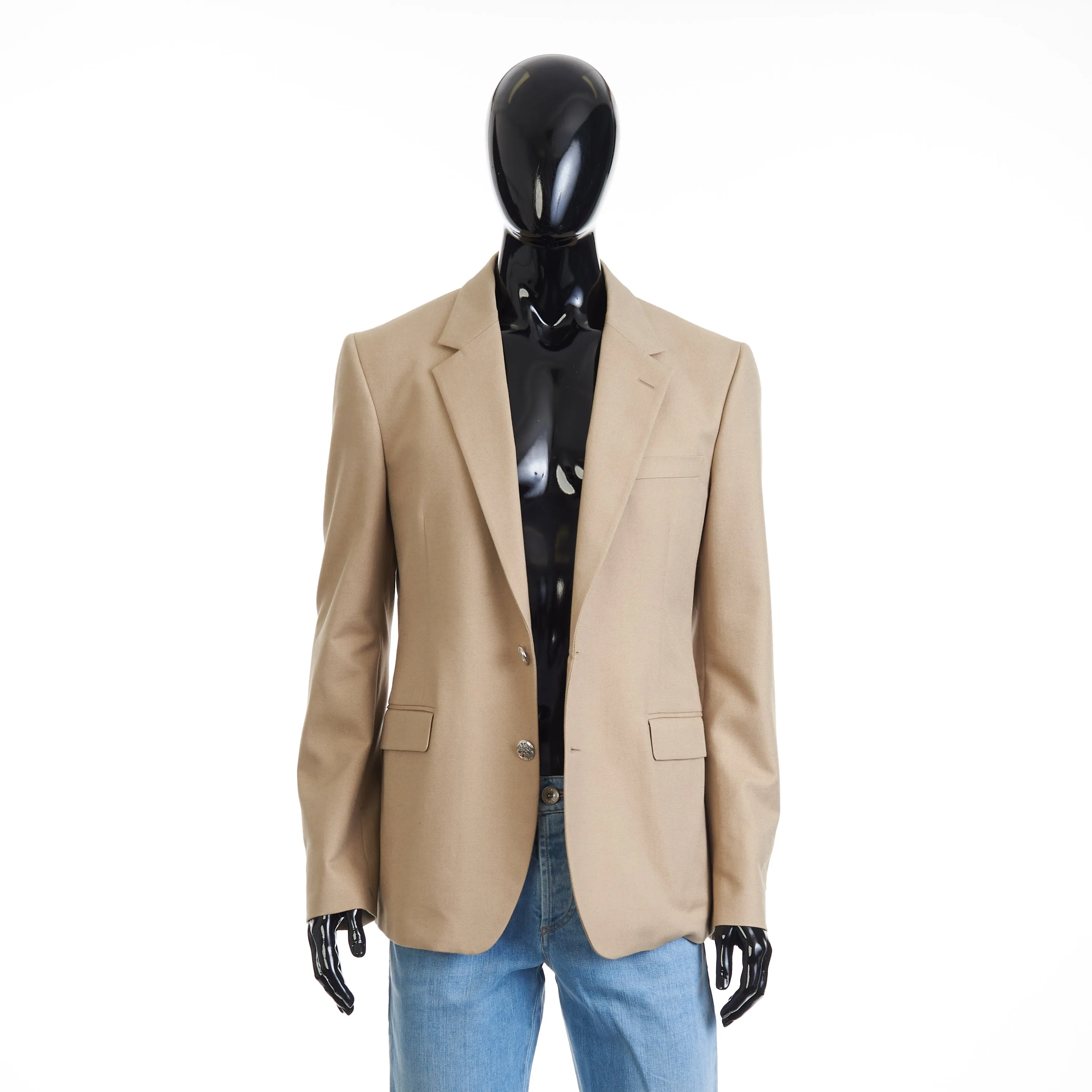 Beige Deconstructed Single Breasted Blazer Jacket - Cotton