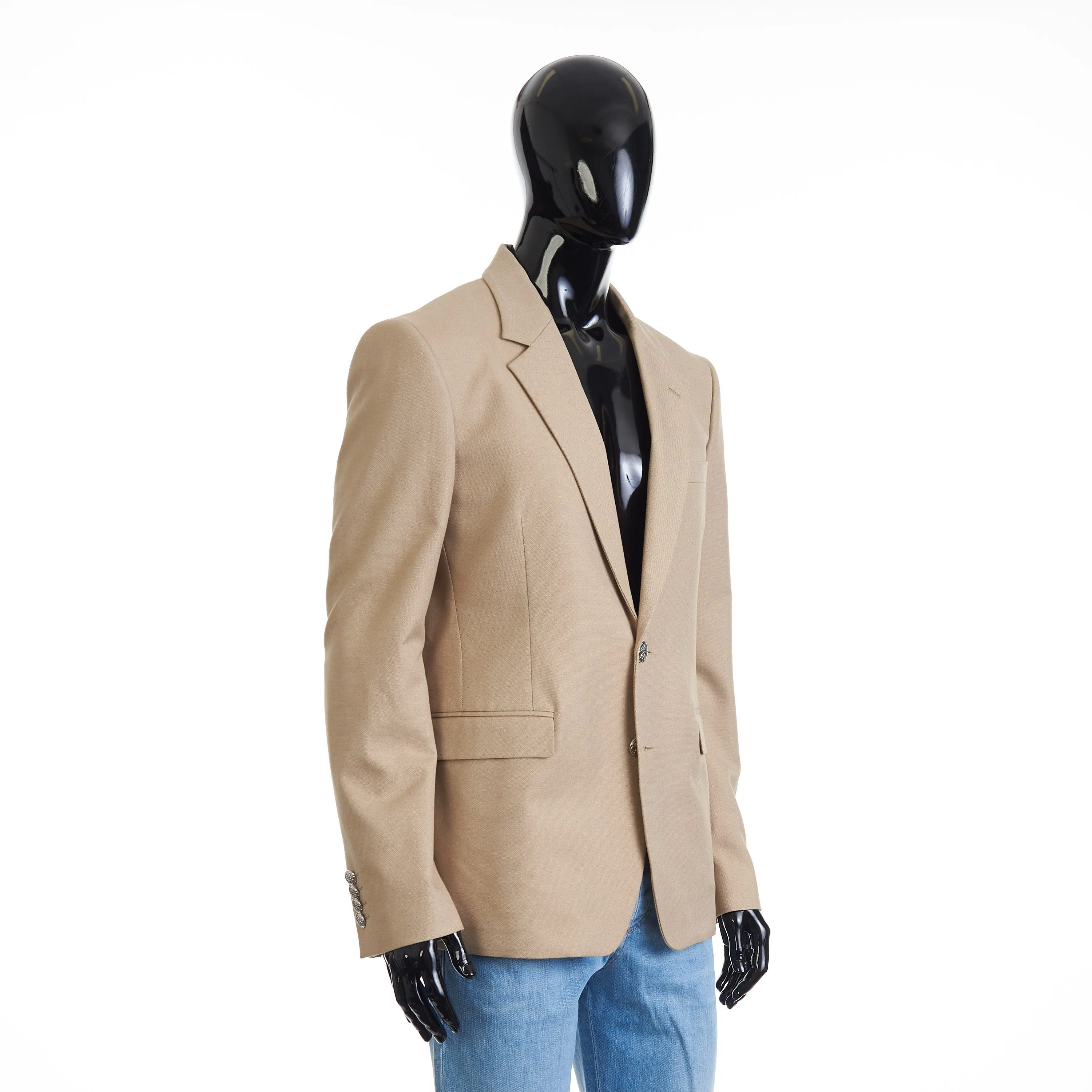 Beige Deconstructed Single Breasted Blazer Jacket - Cotton