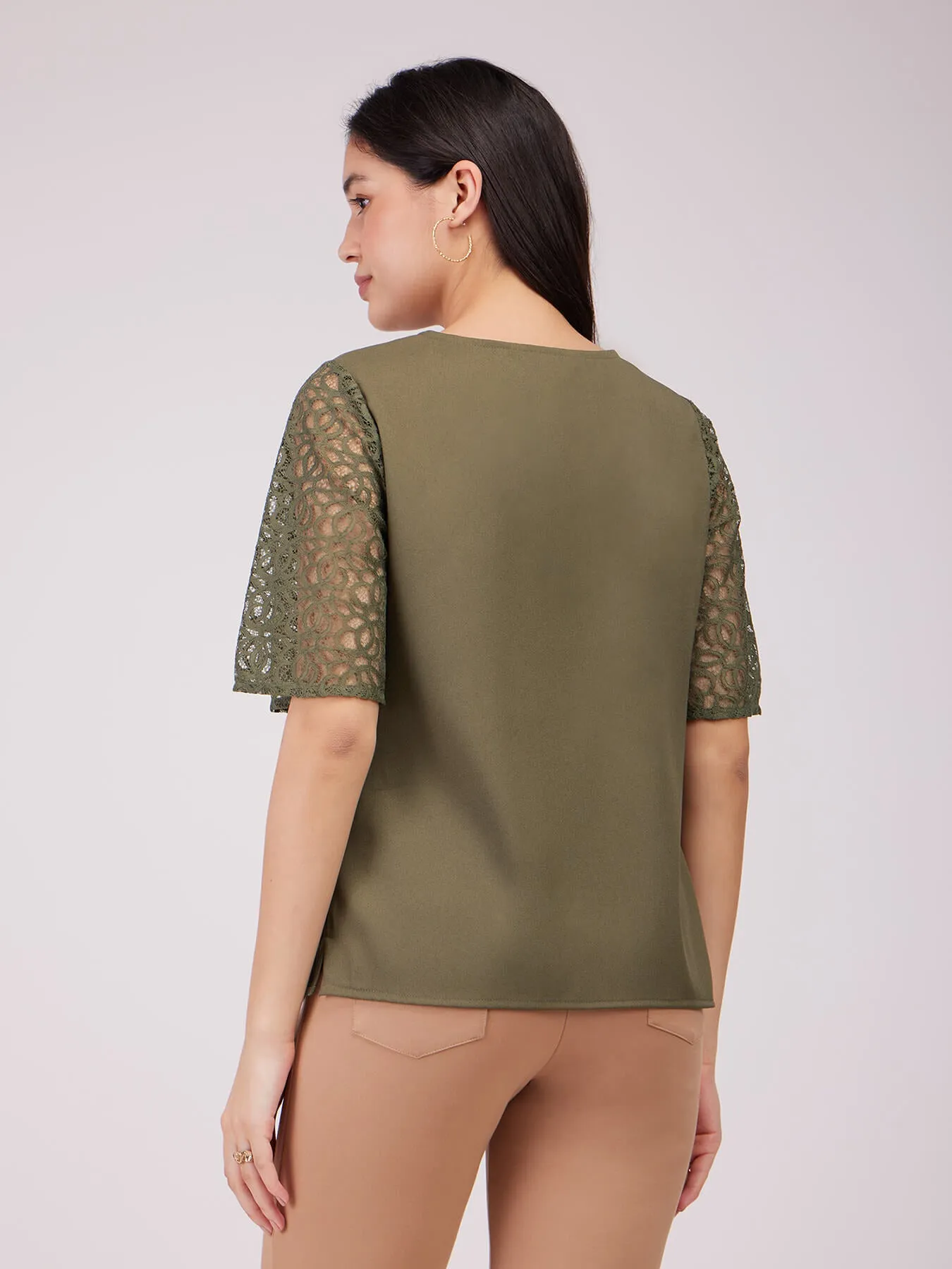 Bell Sleeves Lace Top - Olive