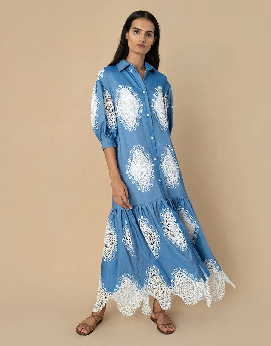 Bianca Denim Maxi Dress - Ivory Lace - SALE