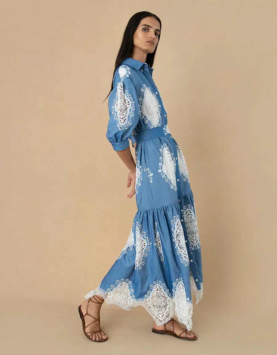 Bianca Denim Maxi Dress - Ivory Lace - SALE