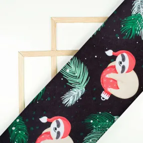 Black And Beige Christmas Pattern Digital Print Japan Satin Fabric