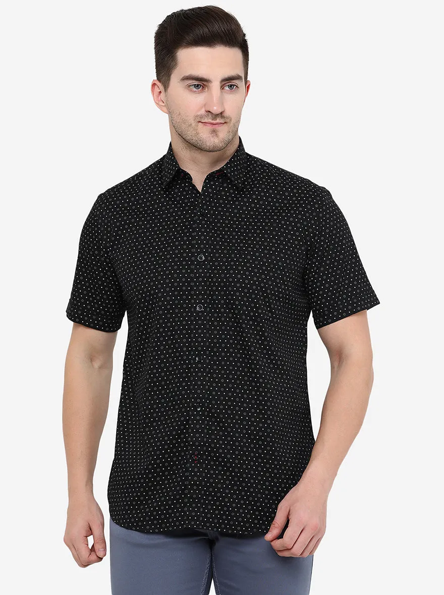 Black Printed Slim Fit Casual Shirt | JadeBlue