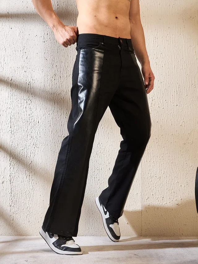 Black wide leg faux leather trousers