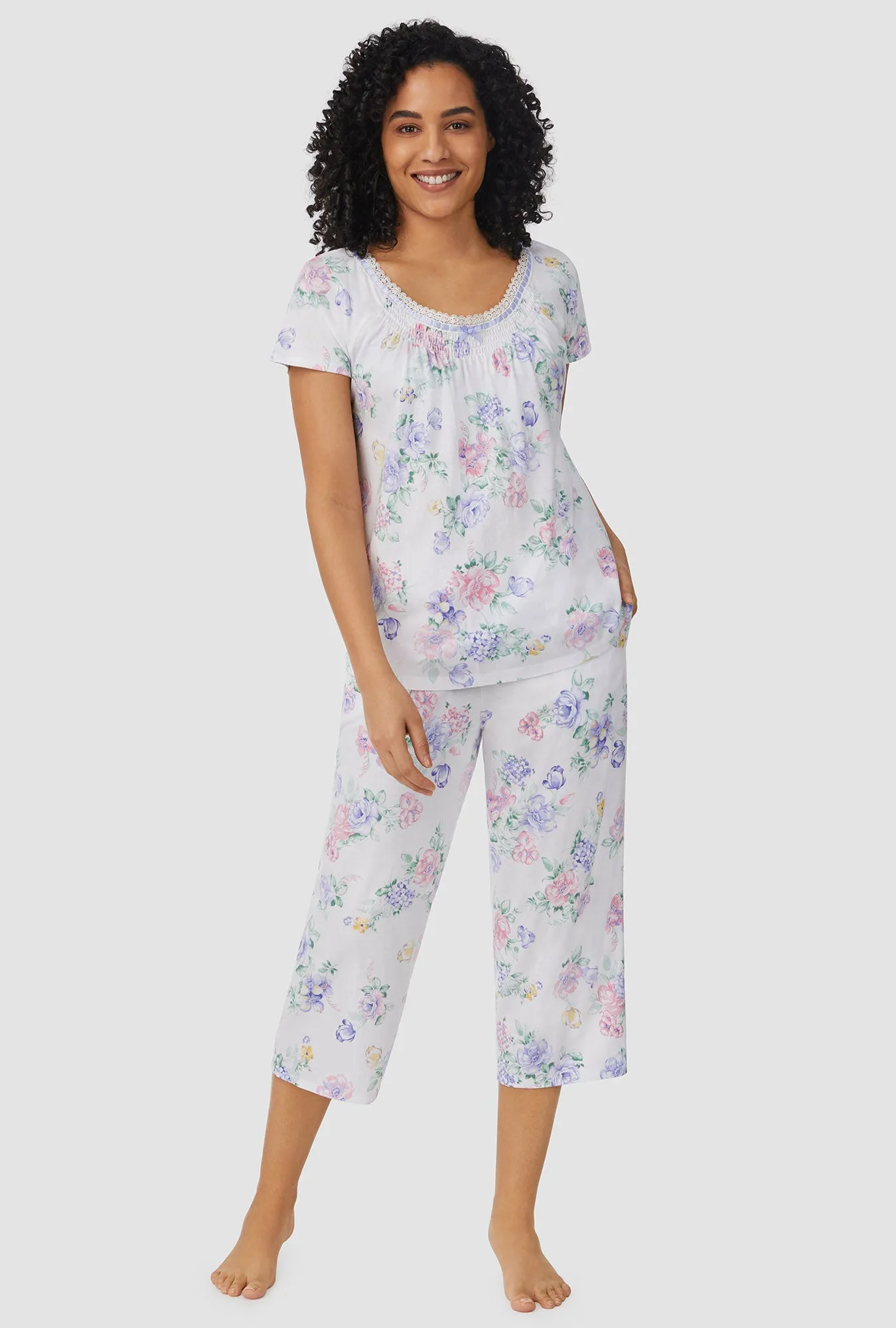 Blue and Pink Roses Cap Sleeve Capri PJ Set