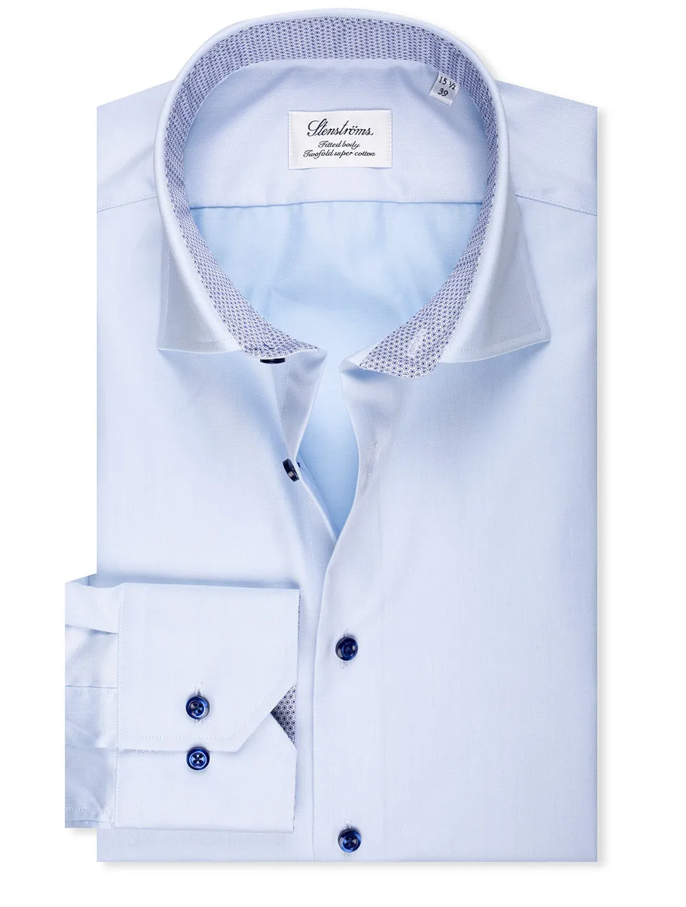 Blue Contrast Button With Inlay Fitted Body Shirt