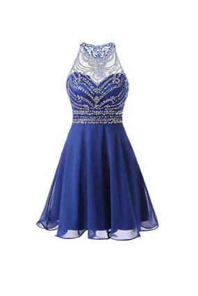 Blue Homecoming Dresses,A Line Chiffon Short Prom Dresses,SVD584