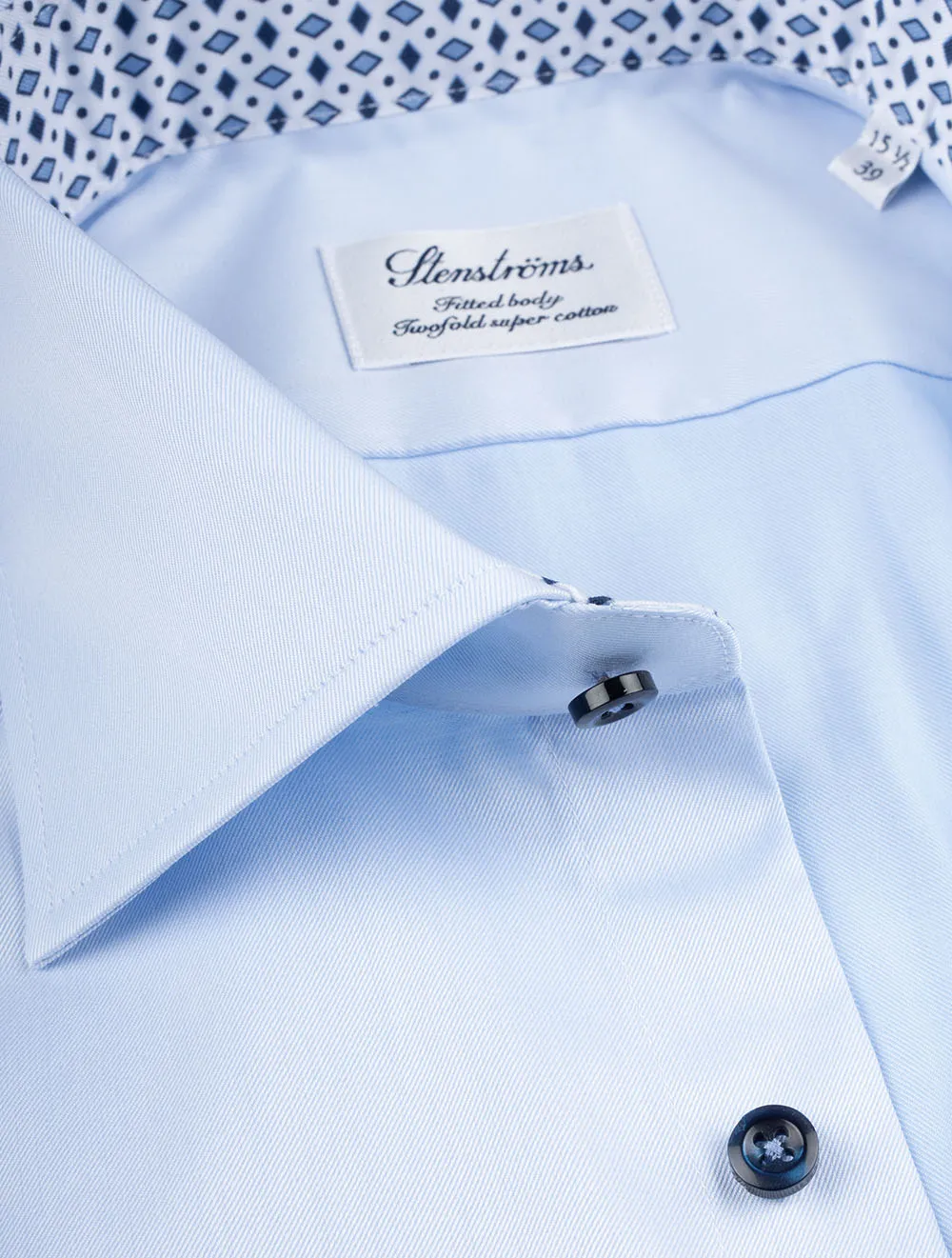 Blue Plain With Inlay Fitted Body Shirt