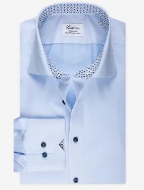 Blue Plain With Inlay Fitted Body Shirt