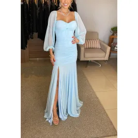 Blue Sweatheart Chiffon Long Party Dress Wedding Guest Dress, DP2123