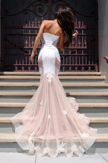 Blush Pink Mermaid Prom Dress,Charming Sweetheart Prom Dresses with Sweep Train,SVD421