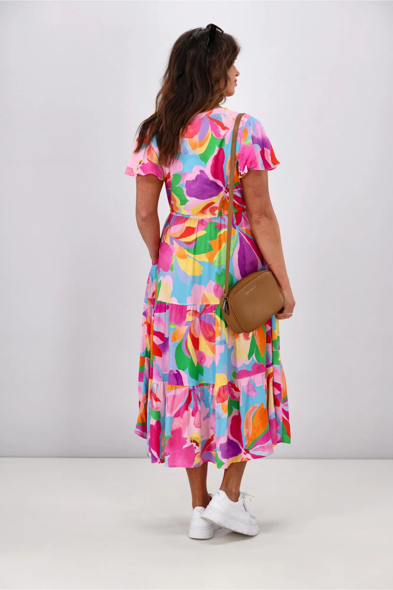 Boho Australia Hibiscus Hues Midi Dress Multi