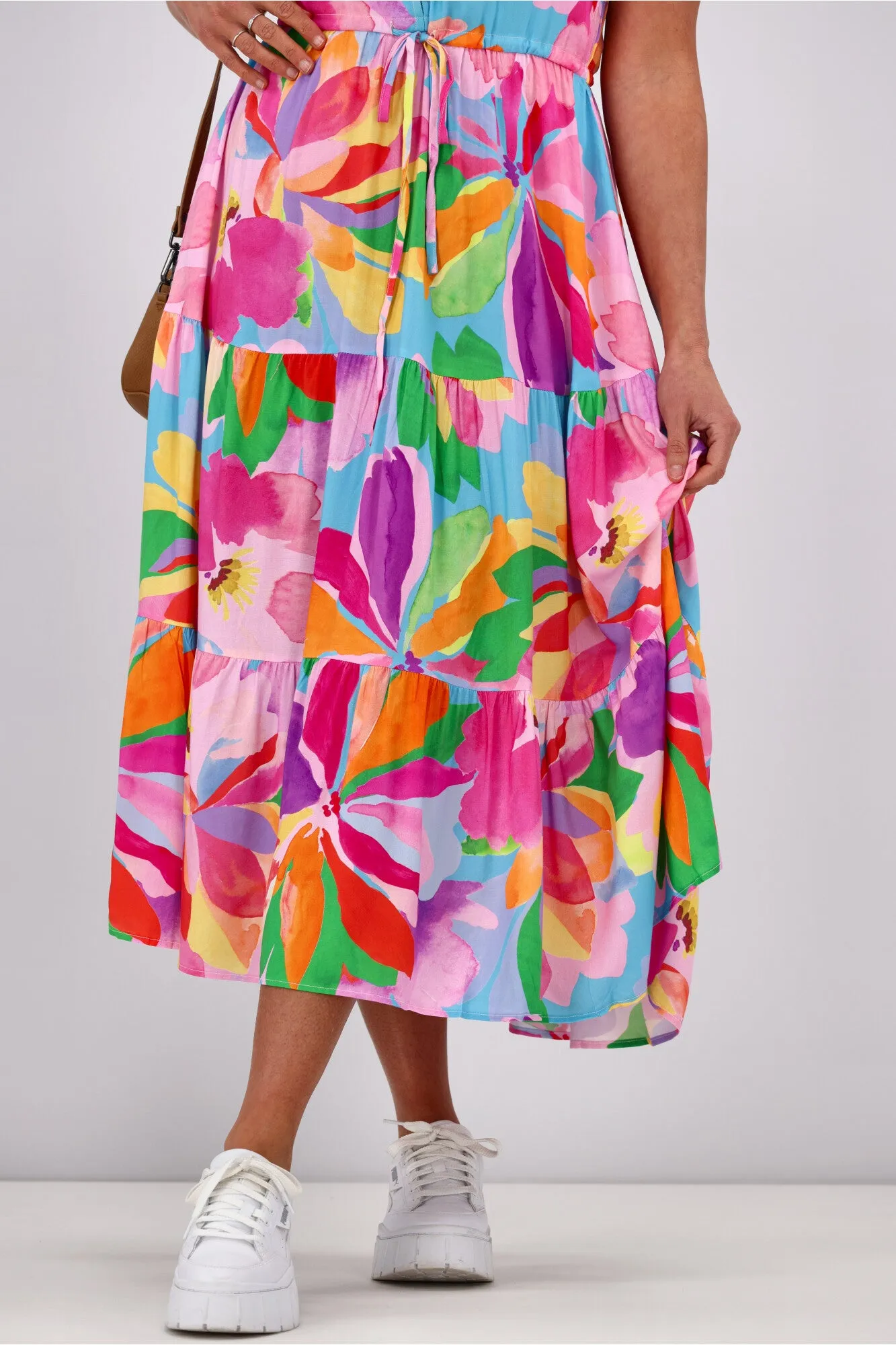 Boho Australia Hibiscus Hues Midi Dress Multi