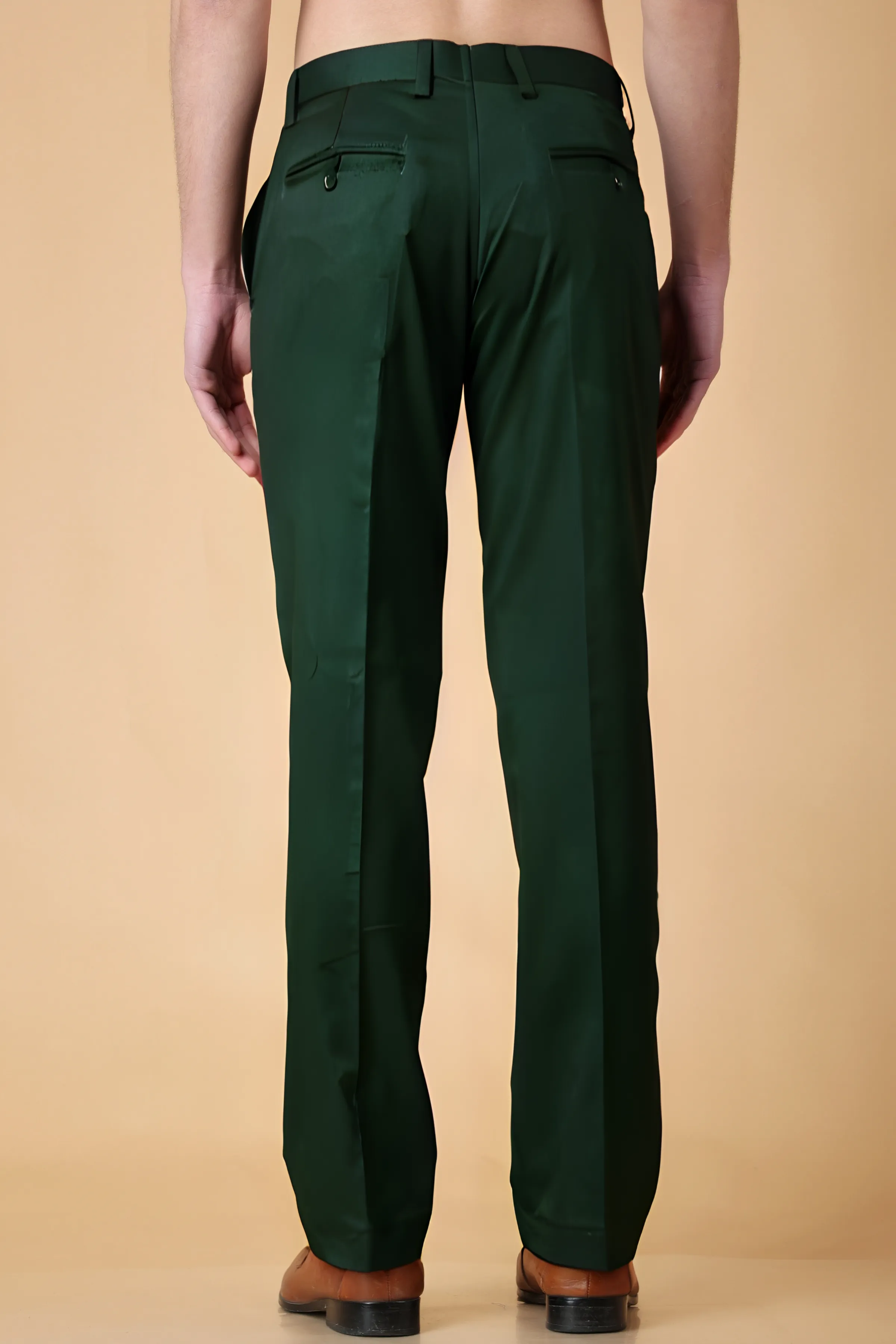 Bottle Green Solid Stretch Trousers