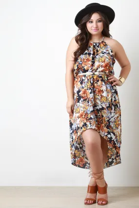 Bow Belted Floral High Low Dress