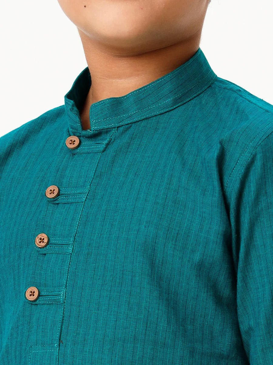 Boys Breeze Cotton Full Sleeves Peacock Green Kurta with Pyjama Pant Combo