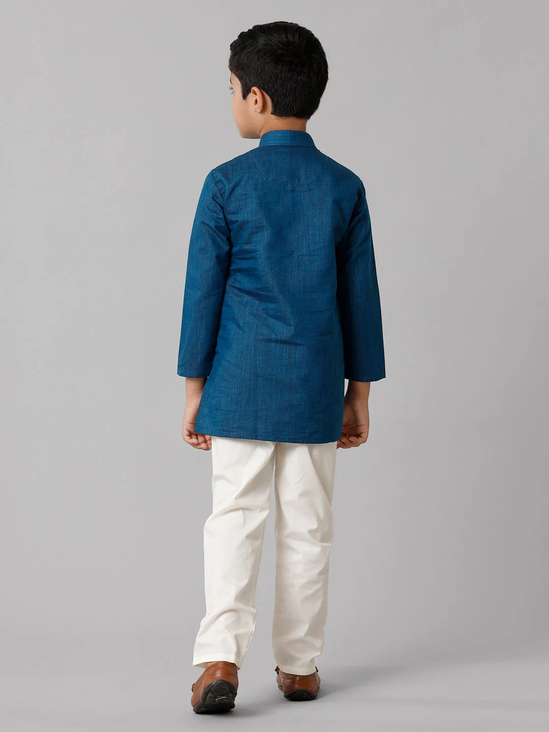 Boys Cotton Full Sleeves Navy Kurta with Cream Pyjama Pant Combo FS8