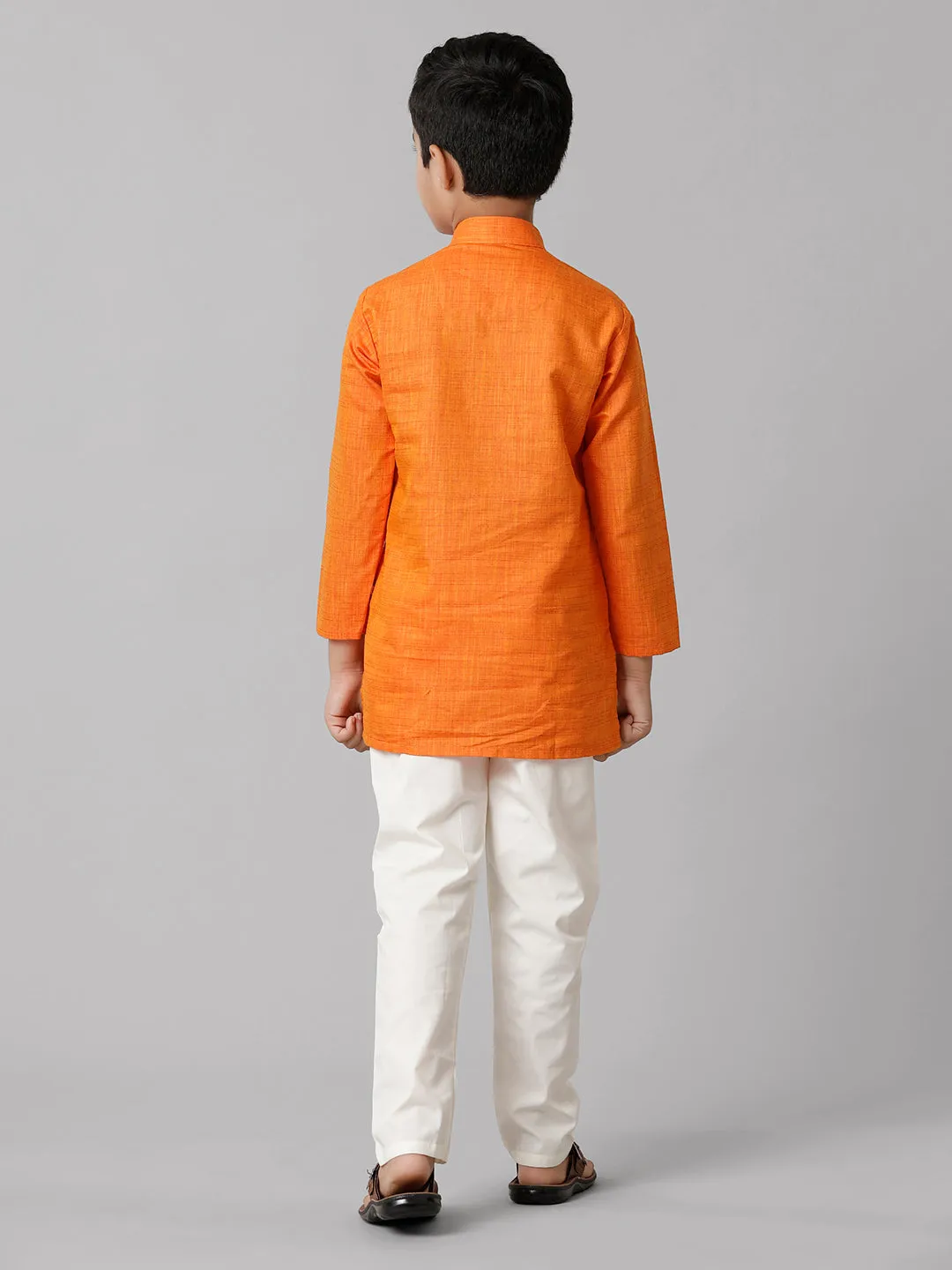 Boys Cotton Full Sleeves Orange Kurta with Cream Pyjama Pant Combo FS3