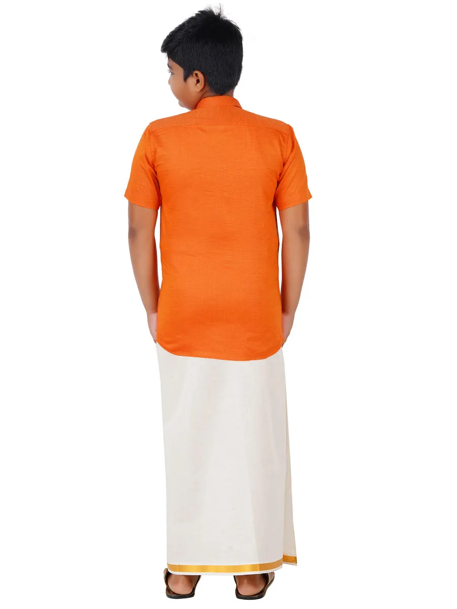 Boys Giza Cotton Shirt & White Dhoti Set Orange GL1