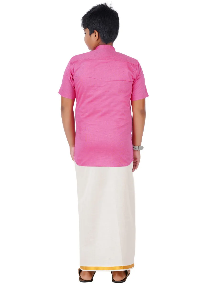 Boys Giza Cotton Shirt & White Dhoti Set Pink GL4