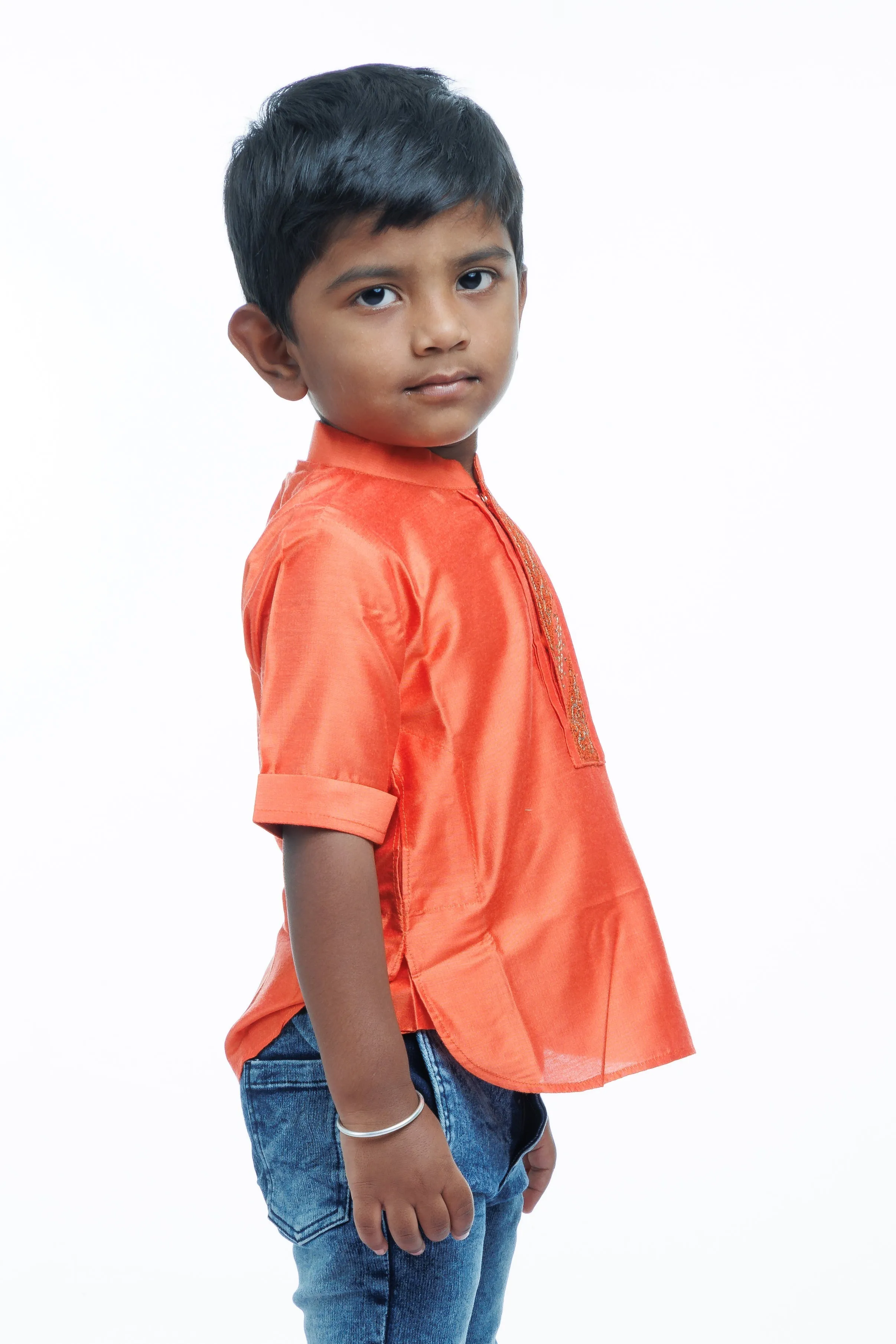 Boys Traditional Kurta Shirt in Rustic Orange - Elegance Meets Comfort