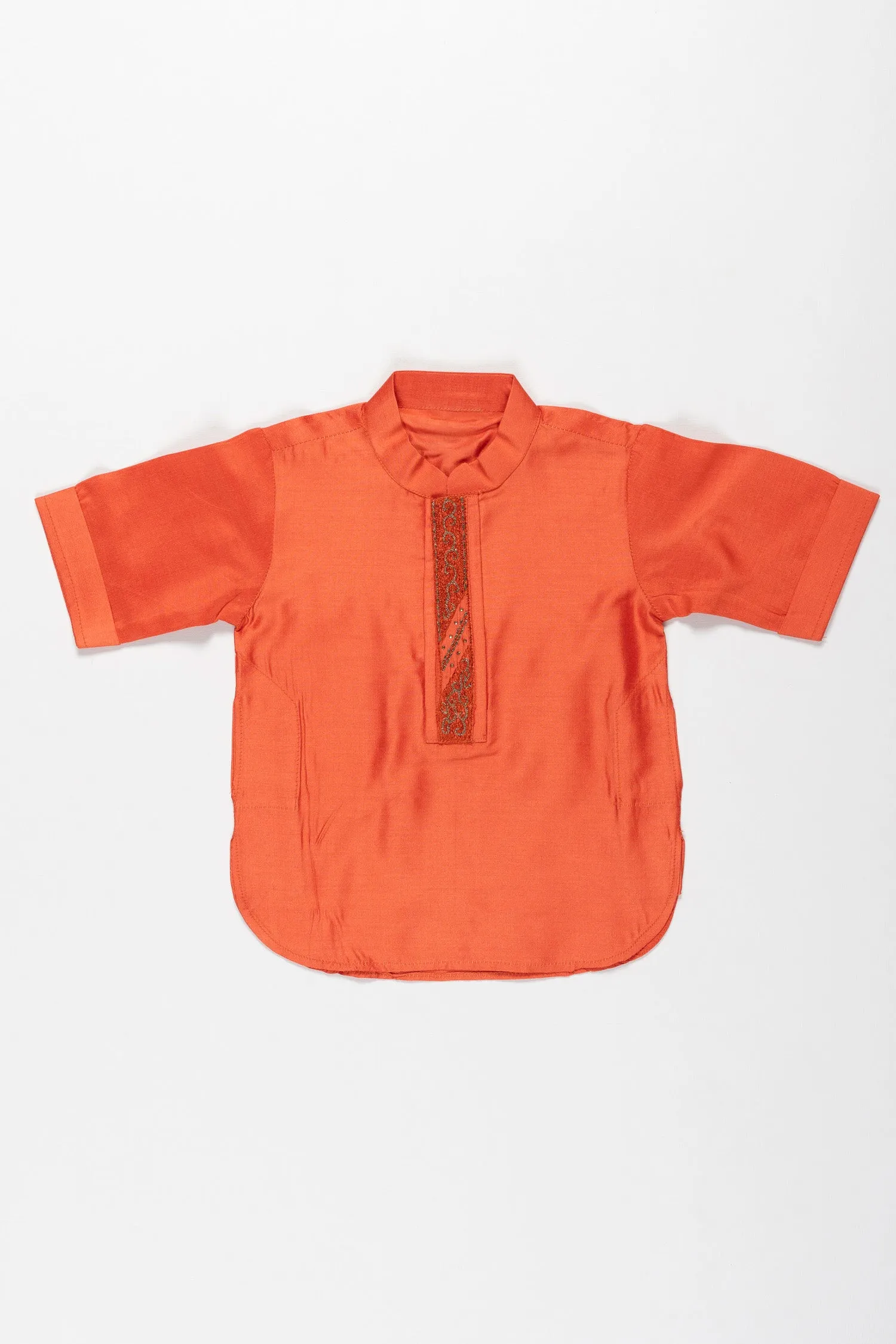 Boys Traditional Kurta Shirt in Rustic Orange - Elegance Meets Comfort