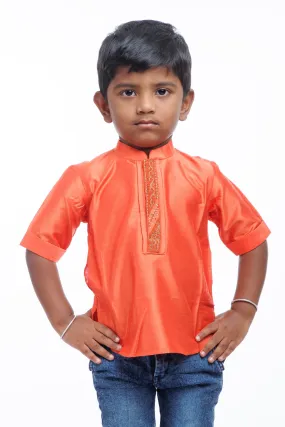 Boys Traditional Kurta Shirt in Rustic Orange - Elegance Meets Comfort