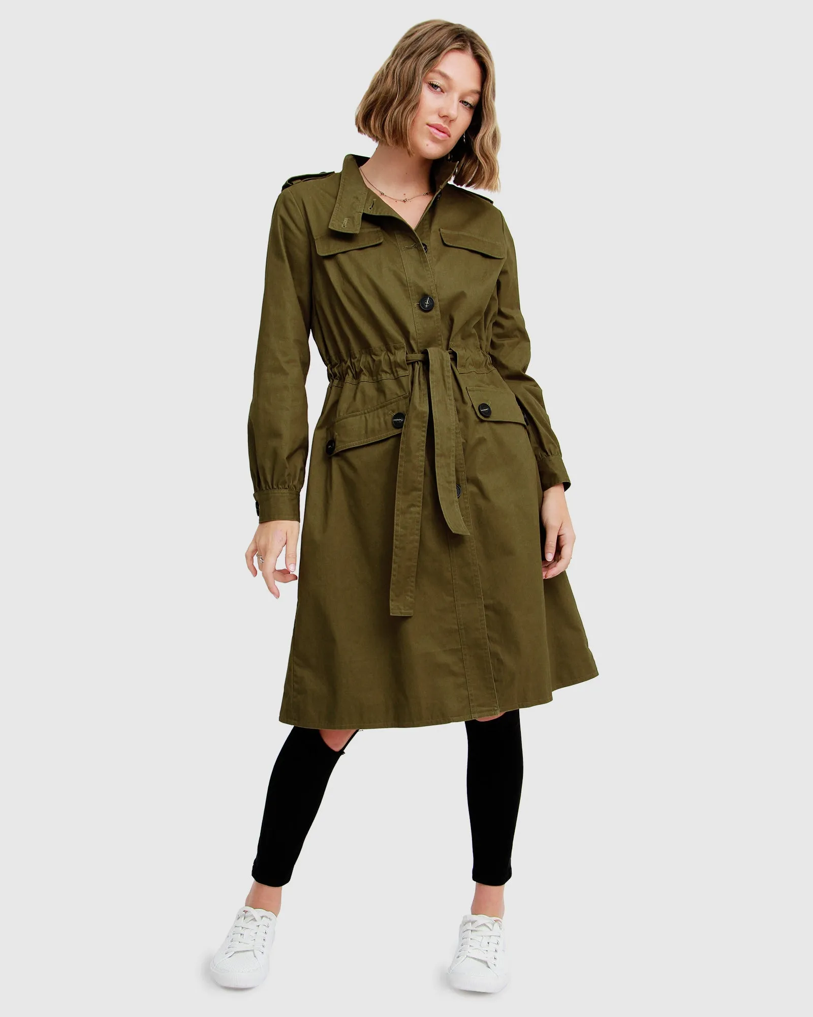 Carlisle Button Front Trench Coat - Military