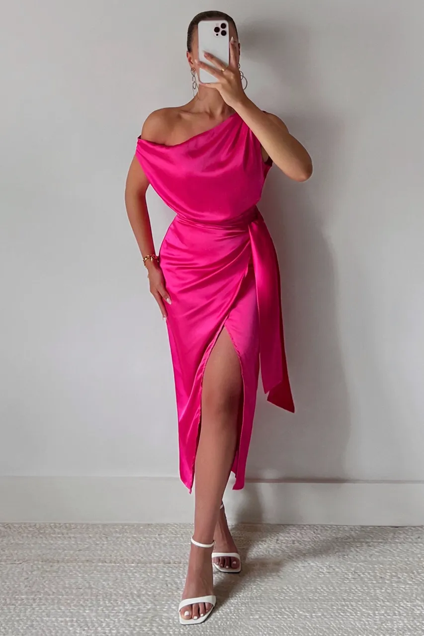 CHARISMA MIDI DRESS - HOT PINK