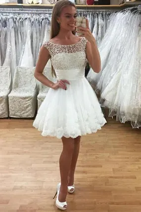 Charming Sheer Short Prom Dress,Lace Appliques Homecoming Dress Party Dress,SH102