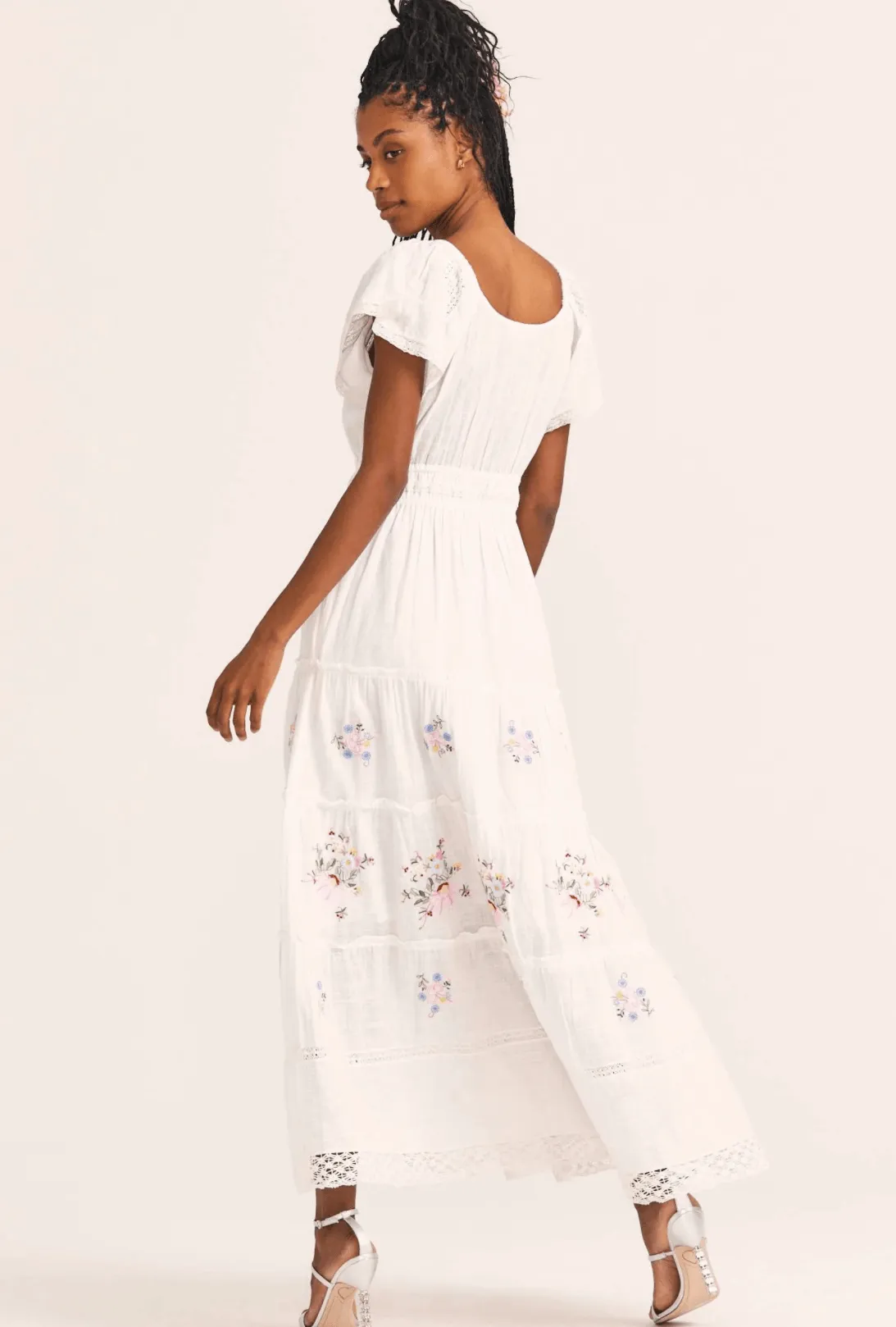 Charo Embroidered Lace Trimmed Maxi Dress