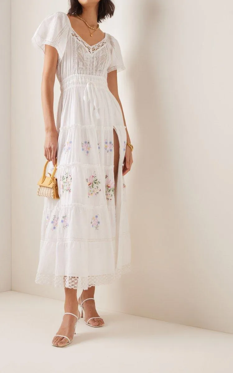 Charo Embroidered Lace Trimmed Maxi Dress