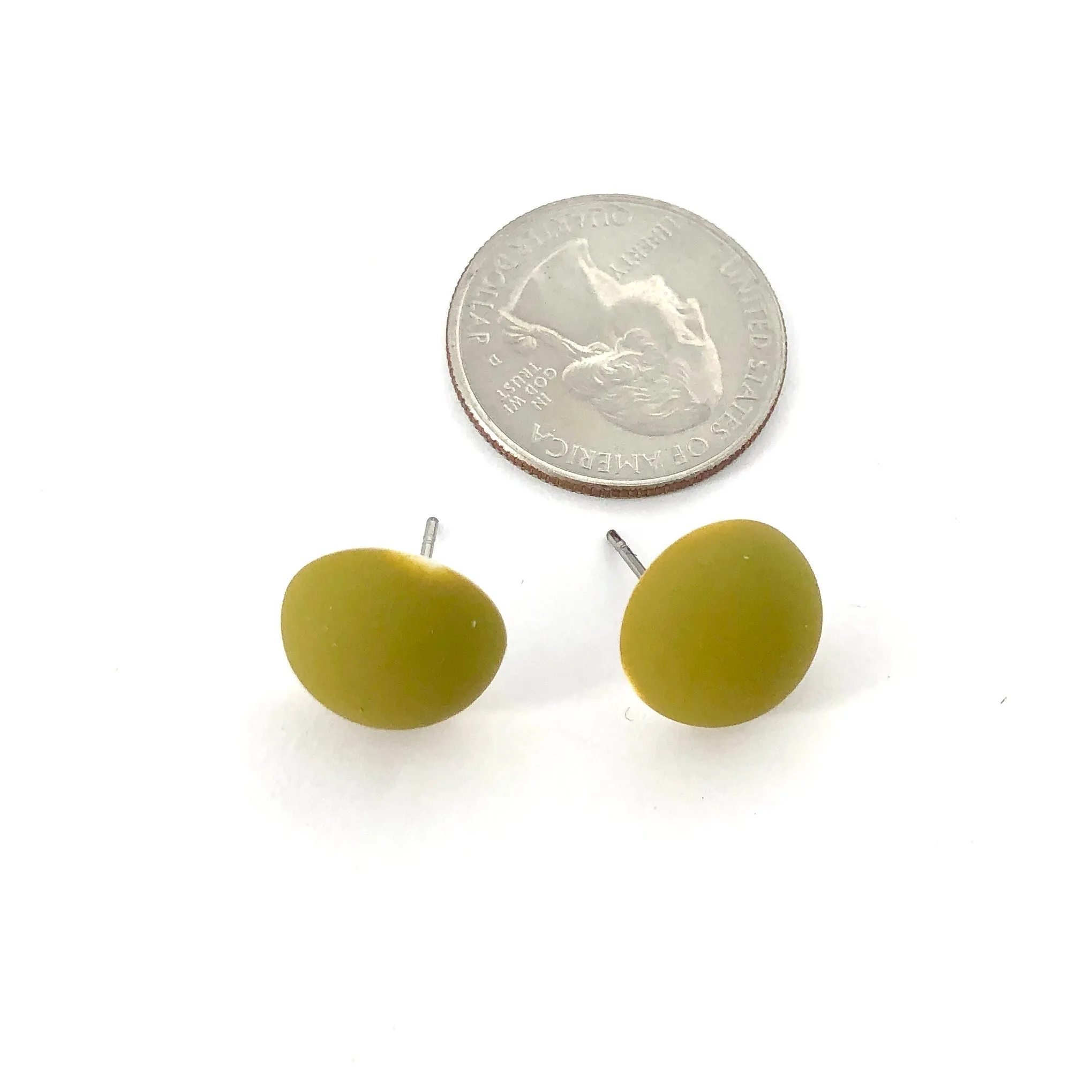 Chartreuse Velvet Retro Button Stud Earrings