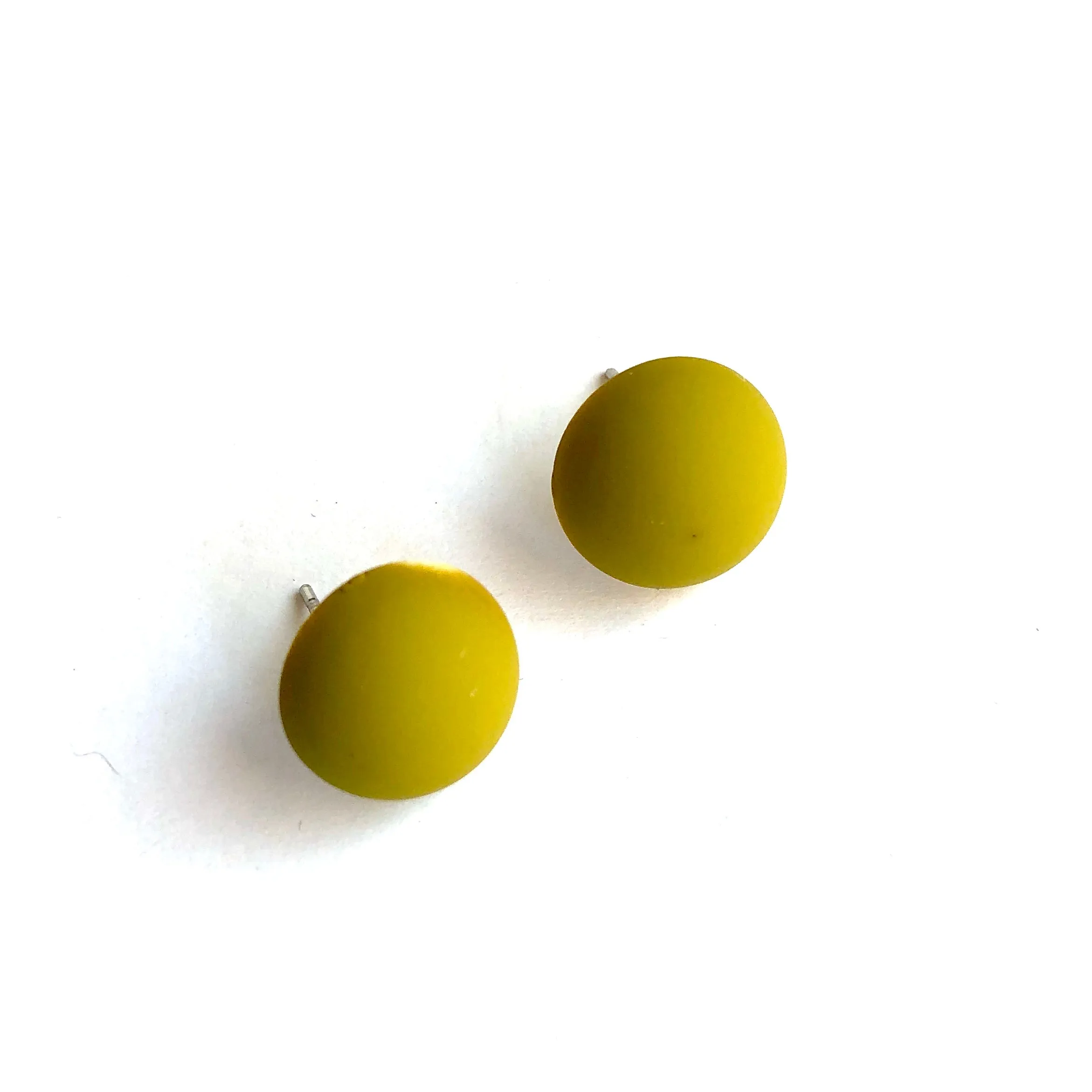 Chartreuse Velvet Retro Button Stud Earrings