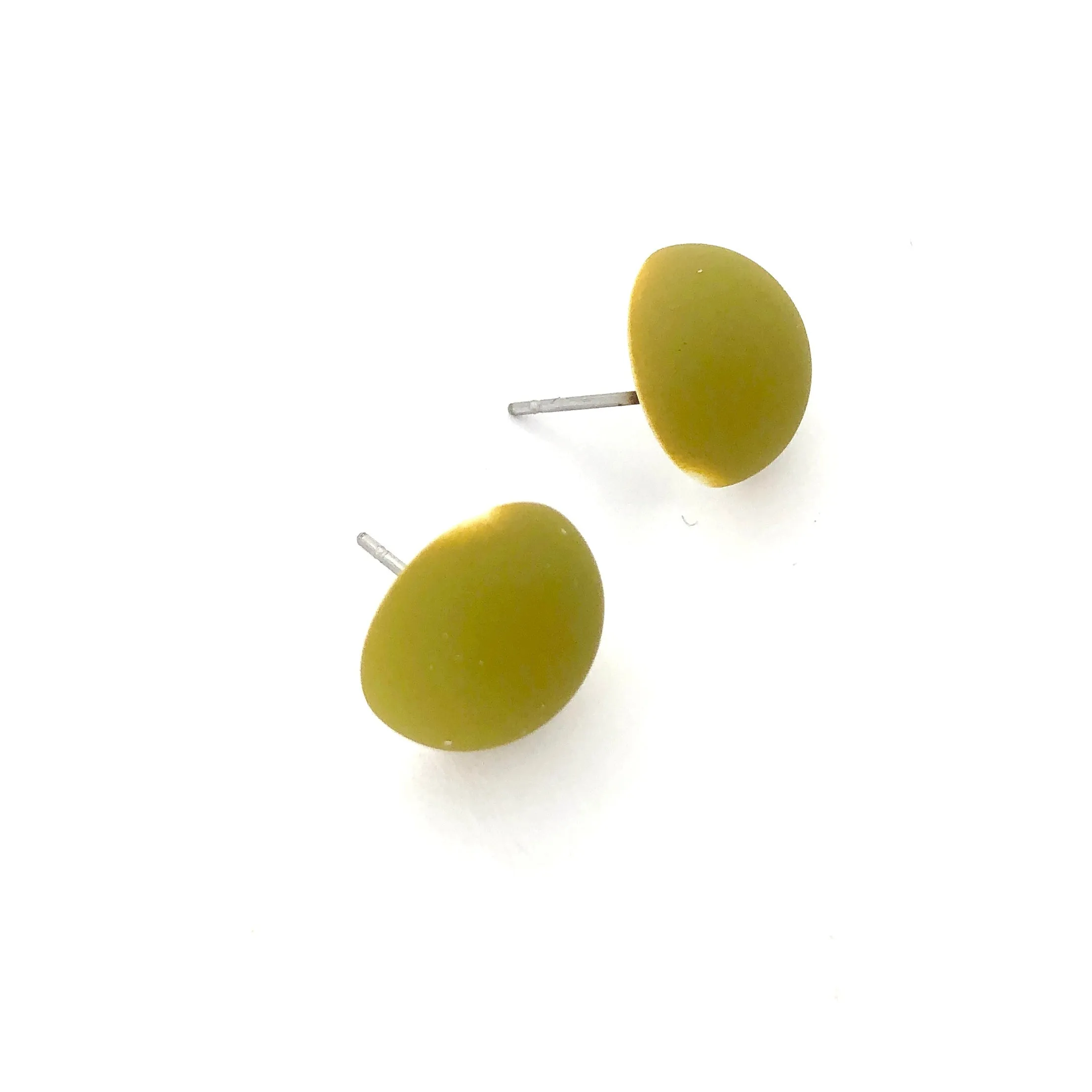 Chartreuse Velvet Retro Button Stud Earrings